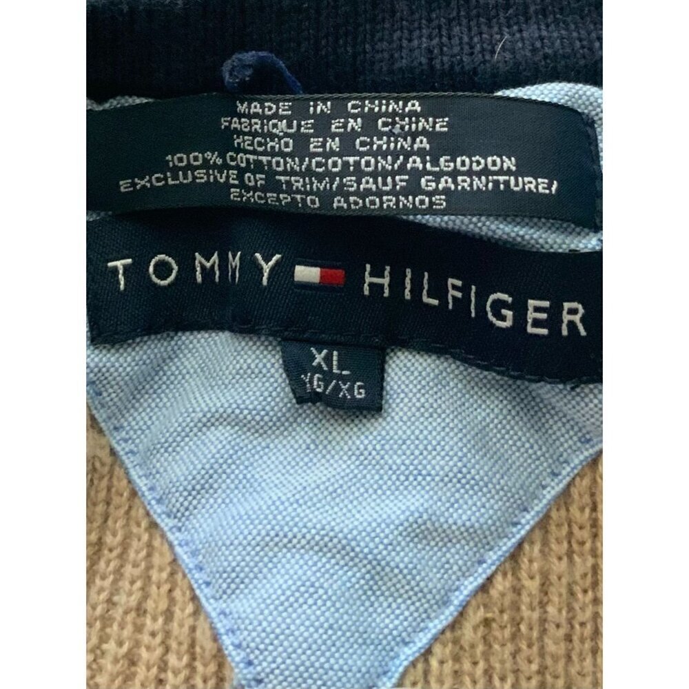 Tommy Hilfiger Sweater Vest Tan Navy Trim Cotton VNeck Casual Rib Knit Mens XL - Picture 4 of 8